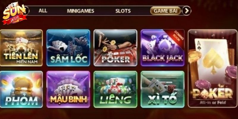 Các trò chơi game bài Sunwin phổ biến nhất