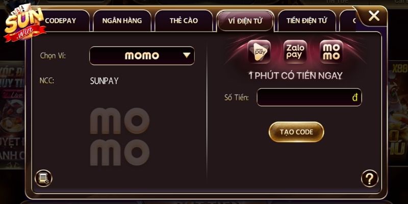 Sự cố hay gặp khi nạp tiền Sunwin